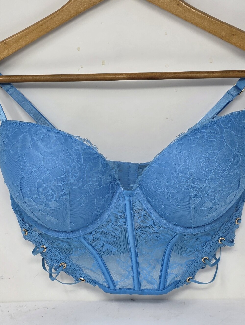 Victoria Secret 34DD Very Sexy Lace Corset Top Push-up Bra Capri Blue